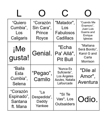 Locotubre 2023 Bingo Card