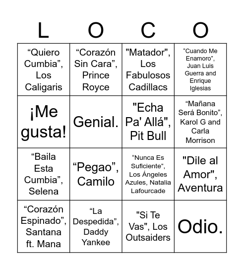 Locotubre 2023 Bingo Card