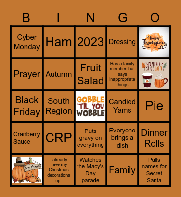 South Region Thanksgiving Bingo Card