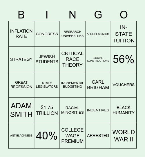 POLICY BINGO Card