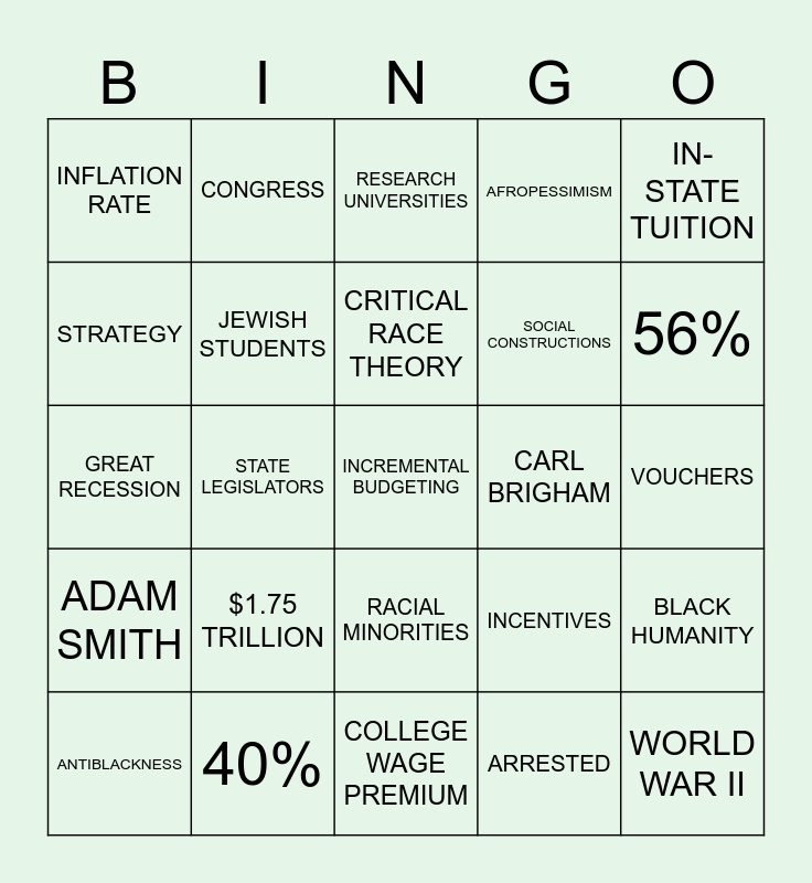 POLICY BINGO Card