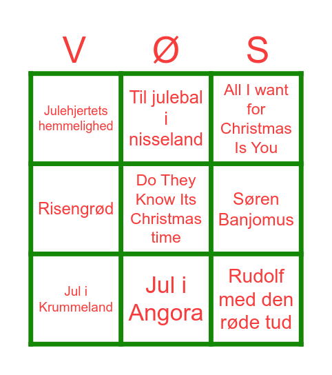 VØS Julefrokost Bingo Card
