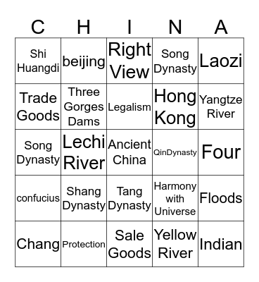 Chinese Bingo Card