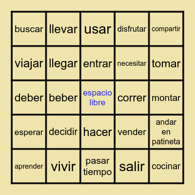 Los Infinitivos Bingo Card