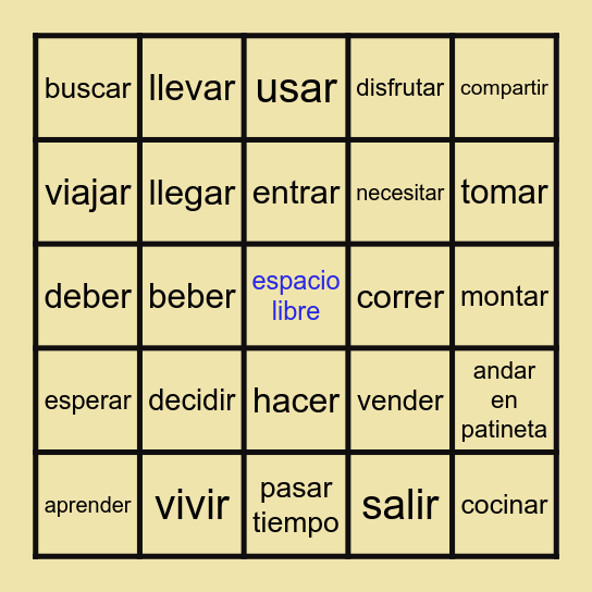 Los Infinitivos Bingo Card