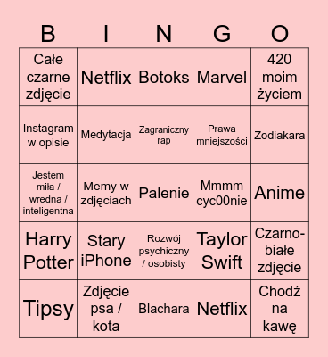 TINDEROWE Bingo Card