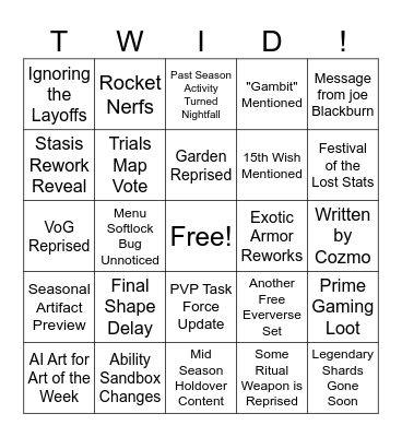TWID BINGO Card
