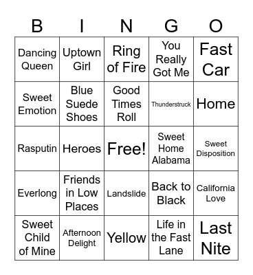 Music Bingo Card