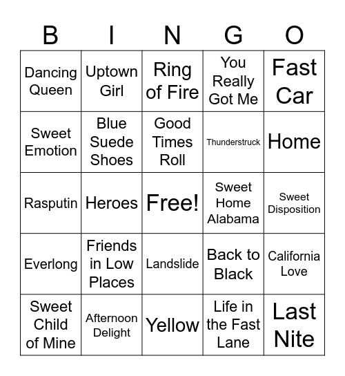 Music Bingo Card