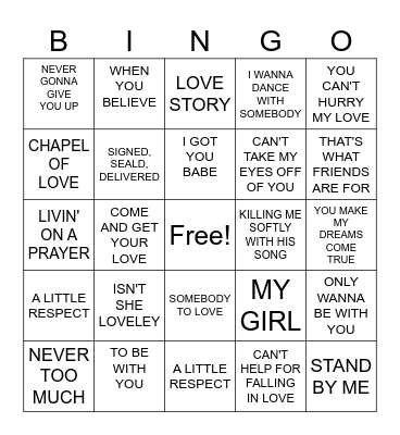 MUSIC Bingo Card