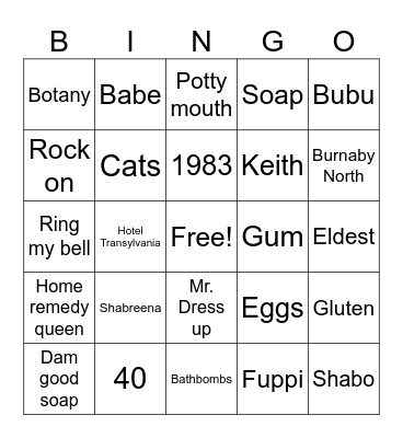 Shabreena’s 40th Bingo Card