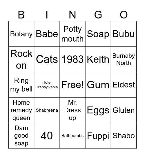 Shabreena’s 40th Bingo Card