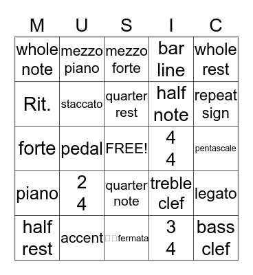 Music Bingo Card