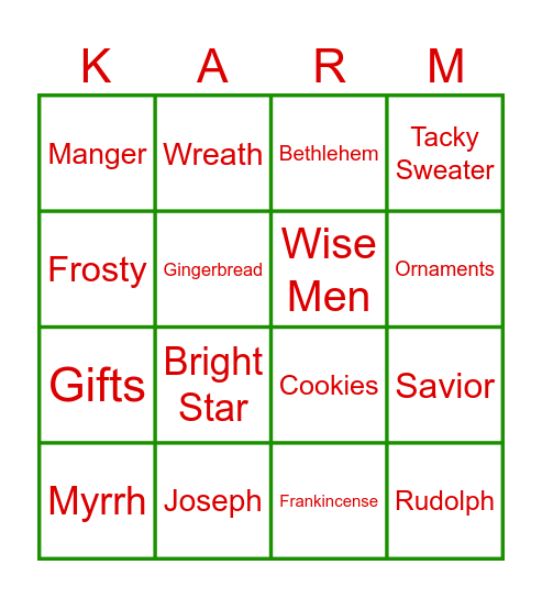 KARM Stores - Christmas Bingo Card