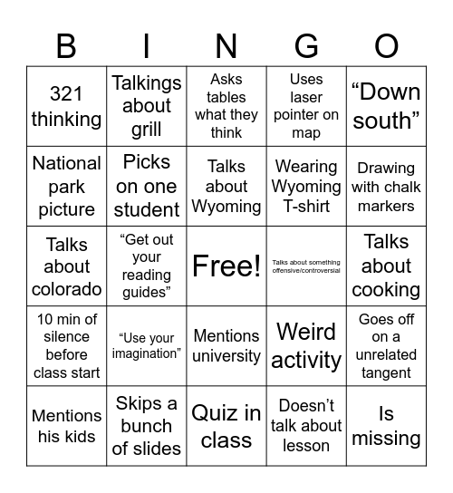 Mr Gregg Bingo Card