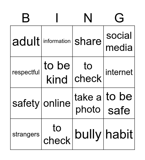 Internet Safety Bingo Card