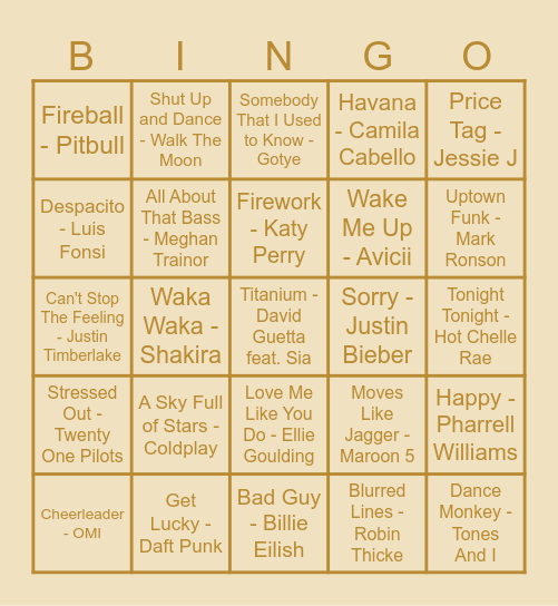 The 10's edition Bingo Card