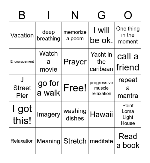 IMPROVE Bingo Card