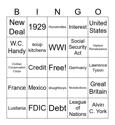 WW! & Roaring  20's Bingo Card