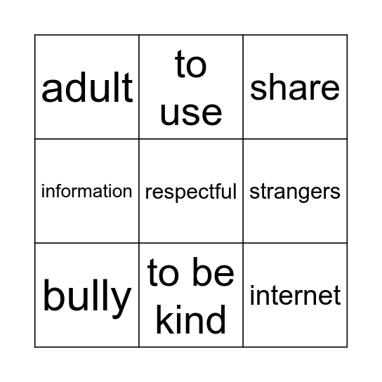 Internet Safety Bingo Card