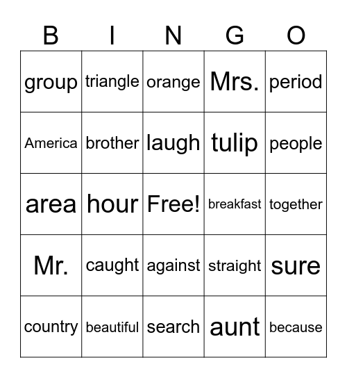 Group 1 sight words Bingo Card