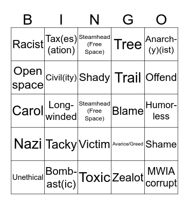 Mt. Washington Listserv Bingo! Bingo Card
