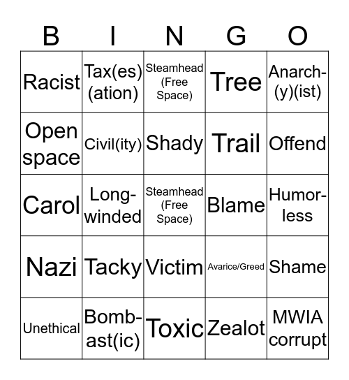 Mt. Washington Listserv Bingo! Bingo Card