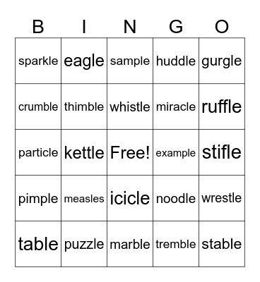 C/le syllabication Bingo Card