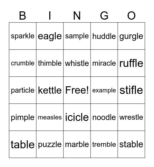 C/le syllabication Bingo Card