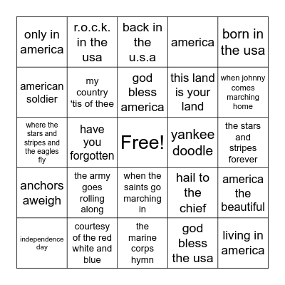 Patriotic Bingo Card