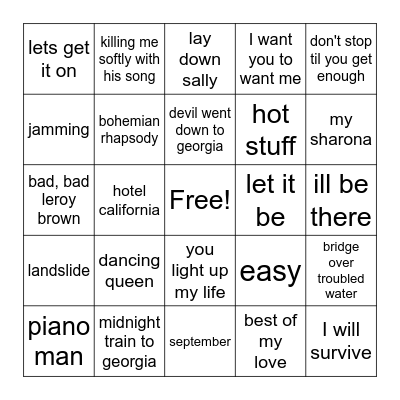 70s Bingo Card