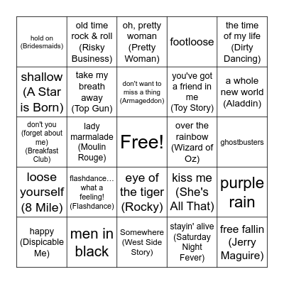 In the Movies Bingo Card