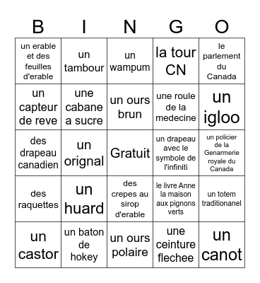 Les Symboles Canadiens Bingo Card