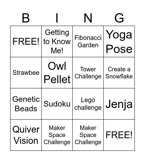 STEAM NIGHT Bingo Card