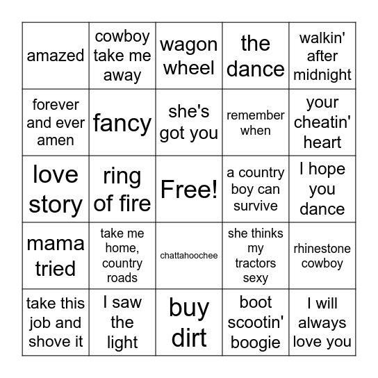 Country Classics-- Old and New Bingo Card