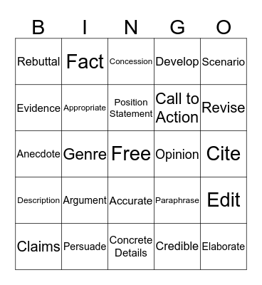 Argument Bingo Card