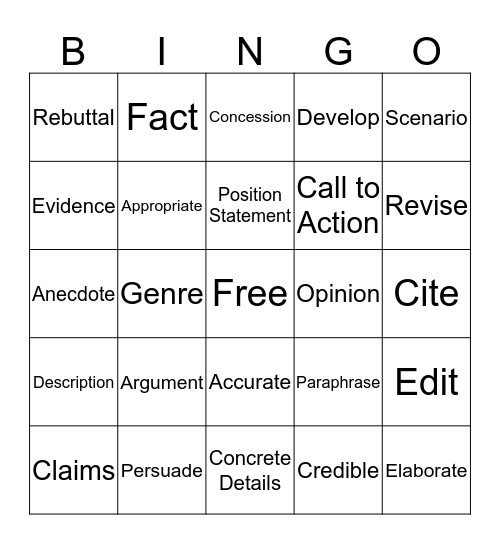 Argument Bingo Card