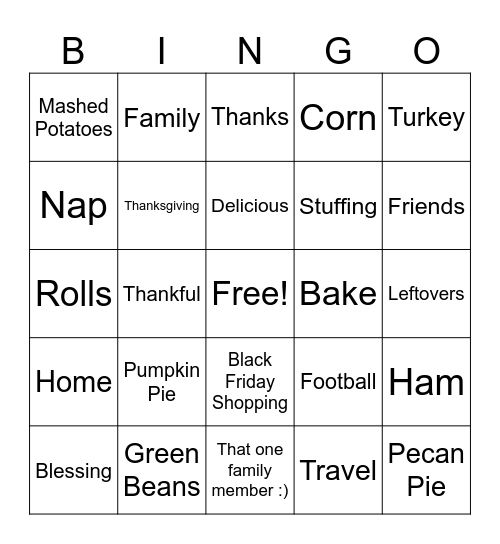 Thanksgiving Bindo Bingo Card