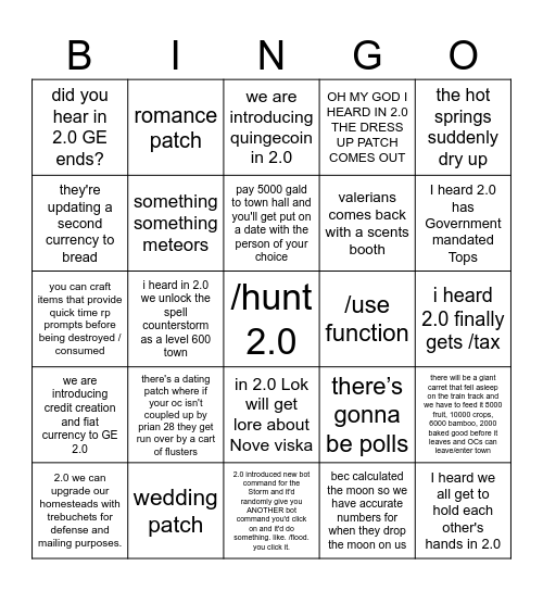 GE 2.0 THEORIES Bingo Card