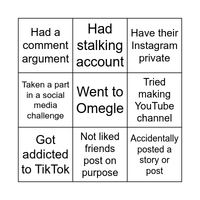 Social Media Bingo Card