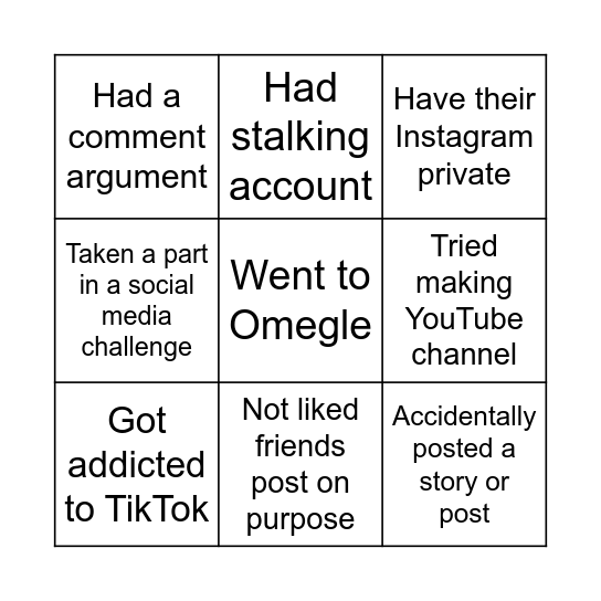 Social Media Bingo Card