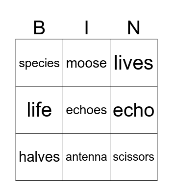 4th spelling Bingo Card