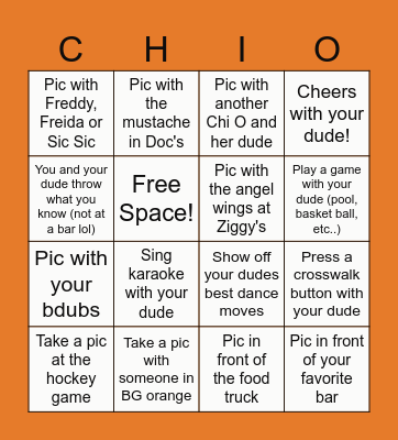 Chi O Dudes Day Bingo Card!!! Bingo Card