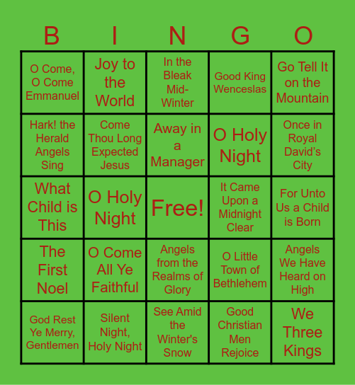 Christmas Hymn Bingo Card