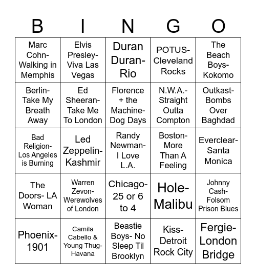 Total Quiz Trivia Presents Radio Bingo: "City" Bingo Card