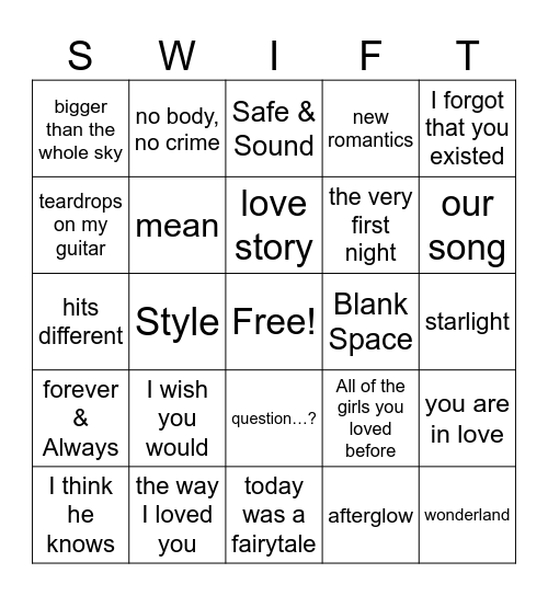 Bingo (Taylors Version) - Round 4 Bingo Card