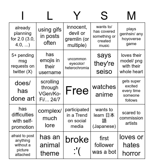 VTuber BINGO Card