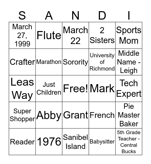 Birthday Bingo Card