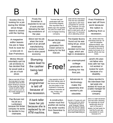 Different Types of Unemployment Bingo Card