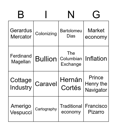 Age of Exploration Bingo Card